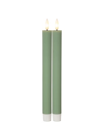 STAR Trading LED Stabkerze Flamme Stripe 2er-Set aus Wachs, grün in Grün