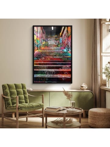MuchoWow Poster mit Leiste Bunte Treppe