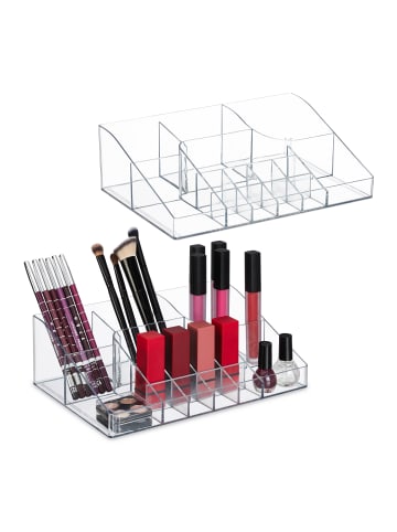 relaxdays 2 x Make Up Organizer in Transparent - (B)25,5 x (H)8 x (T)17,5 cm