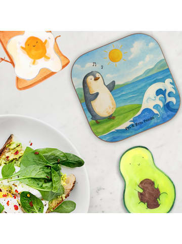 Mr. & Mrs. Panda Glas-Untersetzer Pinguin Surfer Design ohne Spruch in Weiß