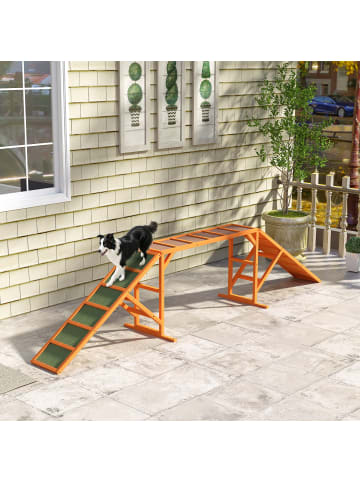 Pawhut Hunde Agility Steg Orange Tannenholz