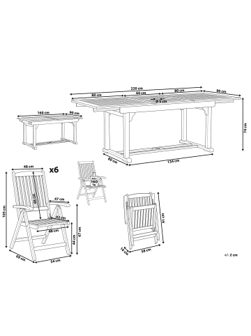 Beliani 7-tlg Gartentisch Set JAVA in Braun