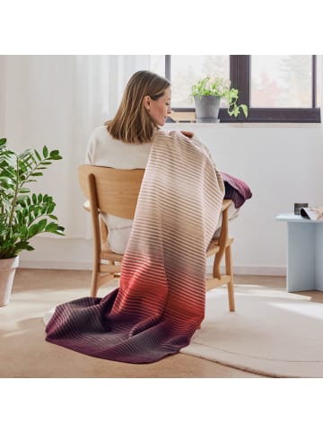 Ibena Jacquard, Baumwollmischung Wohndecke in rot/beige