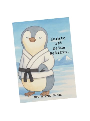 Mr. & Mrs. Panda Postkarte Pinguin Karate Design mit Spruch in Weiß