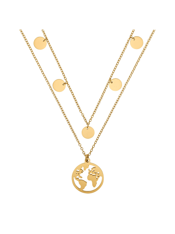 Steel_Art Halskette Weltkette mit 5 Plättchen poliert in Goldfarben