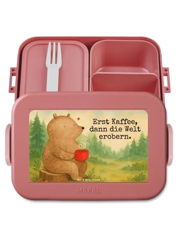 Mr. & Mrs. Panda Bentobox Bär Kaffee Design mit Spruch in Rot Pastell