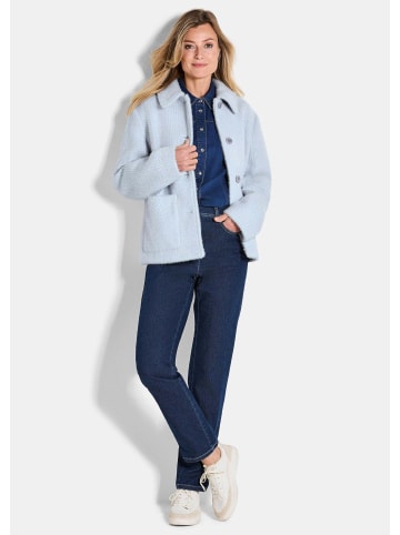 GOLDNER Kurzgröße:  Flauschige Winterjacke mit Hemdkragen in grau / blau / gemustert