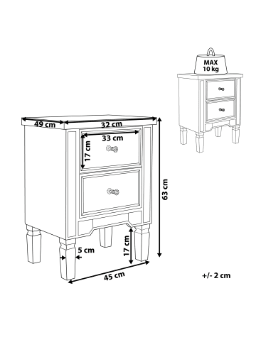 Beliani Nachttisch TIGY in Silber - (W) 49 x (H) 63 x (L) 32 cm