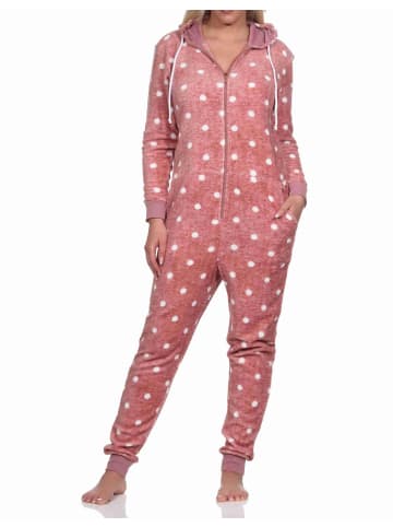 NORMANN Jumpsuit Schlafanzug Overall Coralfleece Tupfen Punkte - 76725 in rosa