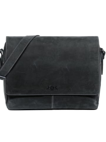 SID & VAIN Leder-Messenger Laptoptasche SPENCER groß Laptop-Tasche 15 Zoll echt Leder in grau