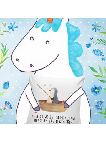 Mr. & Mrs. Panda Dekokissen Pinguin Angelboot mit Spruch in Weiß