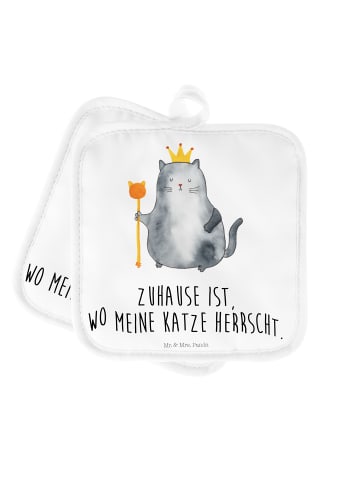 Mr. & Mrs. Panda Topflappen Katze König mit Spruch in Weiß