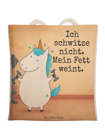 Mr. & Mrs. Panda Tote Bag Einhorn Fitness Design mit Spruch in Weiß