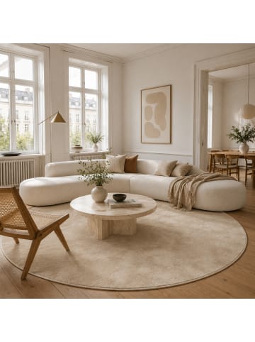 Pergamon Hochflor-Teppich Melia Rund in beige