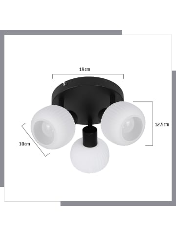 ZMH Deckenleuchte in schwarz 3-flammige E14 rund Glas Morden schwenkbar Deckenspots