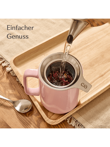 Cosumy Teetasse mit Sieb und Deckel - Keramik Rosa - Hält Lange warm - 500ml