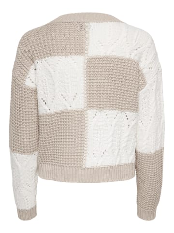 JACQUELINE de YONG Grafik Colorblock Strickpullover JDYJUSTY in Weiß-Beige