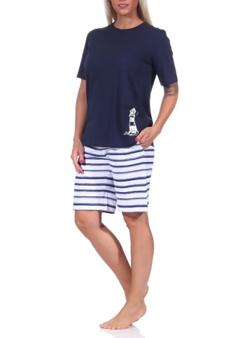 NORMANN kurzarm Shorty Schlafanzug Top Leuchturm - 72910 in marine
