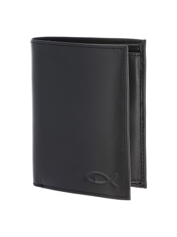 oxmox Leather Geldbörse RFID Schutz Leder 13 cm schwarz-freedom fish