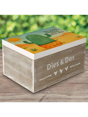 Mr. & Mrs. Panda Holzkiste Kaktus Sonne Design mit Spruch in Weiß