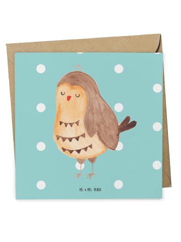 Mr. & Mrs. Panda Grußkarte Eule Zufrieden ohne Spruch in Türkis Pastell