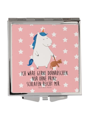 Mr. & Mrs. Panda Handtaschenspiegel quadratisch Einhorn Teddy mi... in Rot Pastell