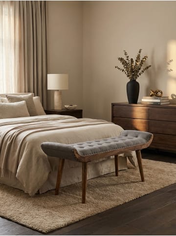 KADIMA DESIGN Sitzbank Stoff | 125x51x38cm, Massivholz Grau, Chesterfield