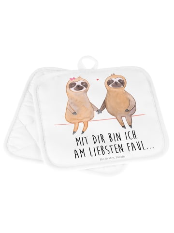 Mr. & Mrs. Panda 2er Set Topflappen  Faultier Pärchen mit Spruch in Weiß