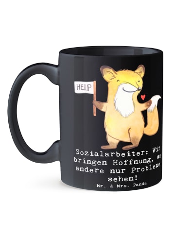 Mr. & Mrs. Panda Becher Sozialarbeiterin Hoffnungsträger mit Spruch in Schwarz