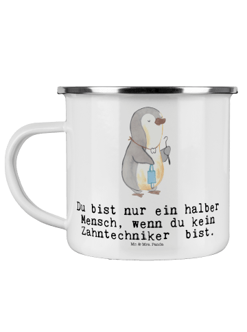 Mr. & Mrs. Panda Camping Emaille Tasse Zahntechniker Herz mit Sp... in Weiß