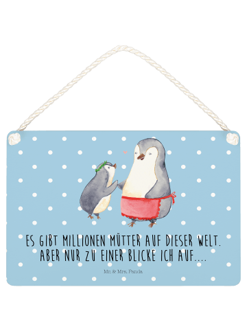 Mr. & Mrs. Panda Deko Schild Pinguin mit Kind mit Spruch in Blau Pastell