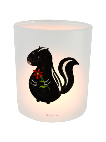 Mr. & Mrs. Panda Glas Windlicht Stinktier Blume ohne Spruch in Transparent