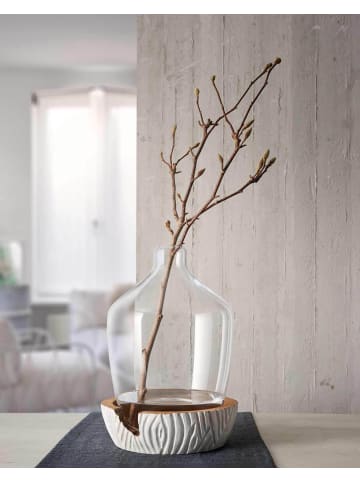 LEONARDO Vase mit Holz-Sockel Casolare ↕ 43 cm in weiß