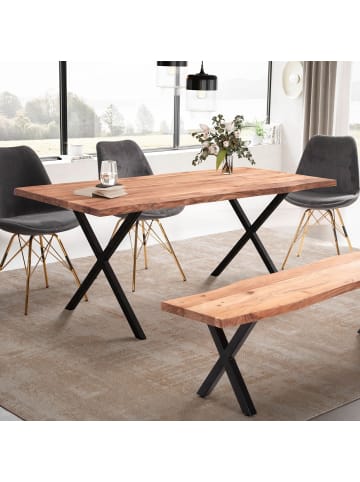 KADIMA DESIGN Esstisch Massivholz Industrial, Akazie kompakt mit X-Beinen