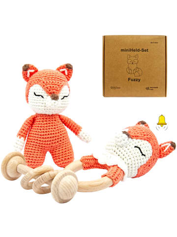 miniHeld Handgestrickter Fuchs Fuzzy Set Babyrassel Holz Baumwolle 15 cm 0 Monate