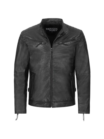 PAULGOS Lederjacke Übergangsjacke Biker Look Echtleder D2 in Schwarz