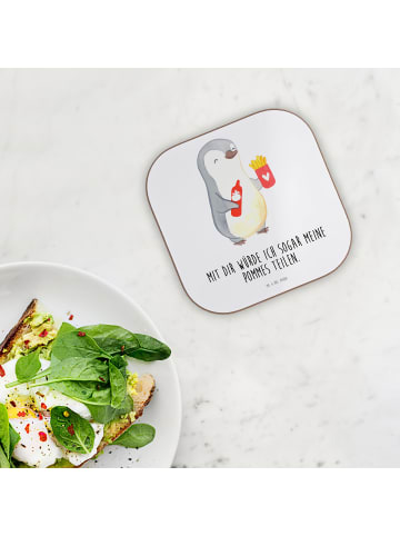 Mr. & Mrs. Panda Untersetzer für Gläser Pinguin Pommes mit Spruch in Weiß