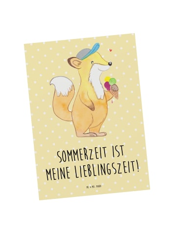 Mr. & Mrs. Panda Ansichtskarte Sommer Freude mit Spruch in Gelb Pastell