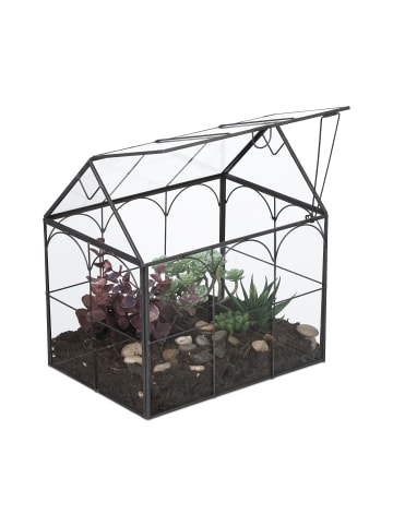 relaxdays Pflanzenterrarium "Haus" in Schwarz - (B)24 x (H)25 x (T)18 cm