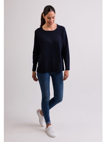 CASH-MERE.CH Rundhals Pullover mit Seitenschlitzen in Marine Blau