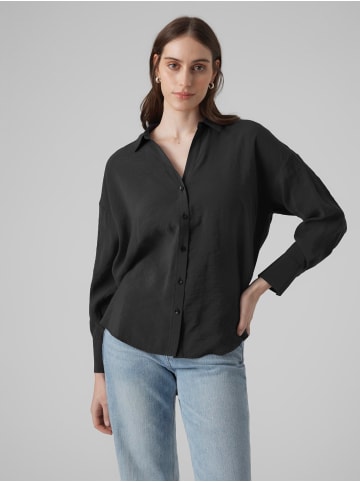 Vero Moda Legere Hemdbluse Oversized Shirt Seidig VMQUEENY in Schwarz