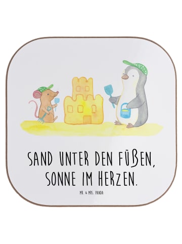 Mr. & Mrs. Panda Holz Untersetzer Sommer Meer Strand mit Spruch in Weiß
