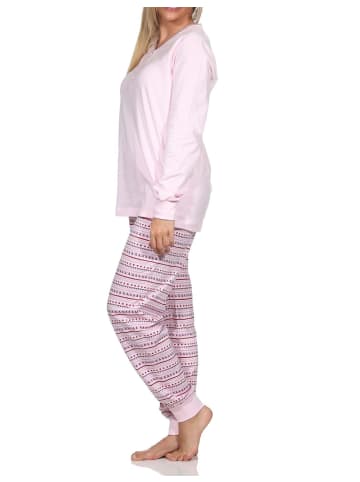 NORMANN Langarm Schlafanzug Pyjama Bündchen Ethnolook - 84675 in rosa