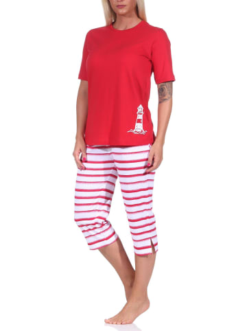 NORMANN kurzarm Capri Schlafanzug Top Leuchtturm - 72715 in rot