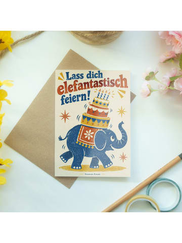 Mr. & Mrs. Panda Geburtstagskarte Elefant Linolschnitt Design mi... in Weiß