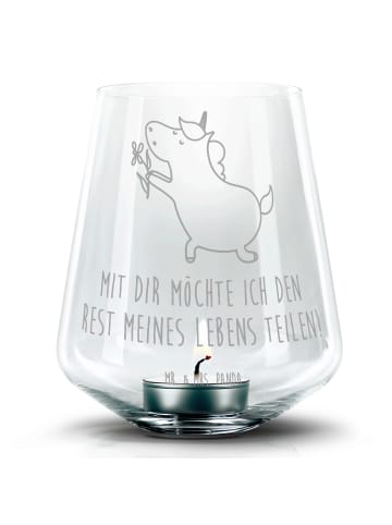 Mr. & Mrs. Panda Windlicht Einhorn Blume mit Spruch in Transparent