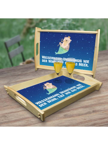 Mr. & Mrs. Panda Bett-Tablett Wassermann Astrologie mit Spruch in Sternenhimmel Blau