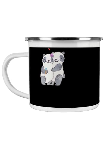 Mr. & Mrs. Panda Camping Emaille Tasse Liebe Flitterwochen mit S... in Schwarz