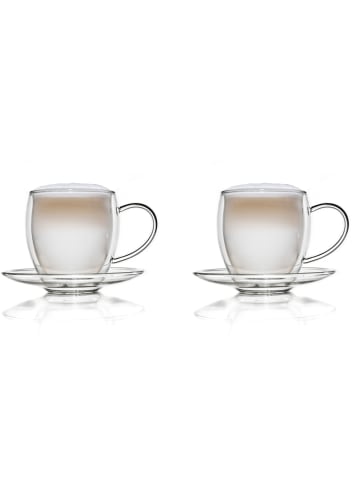 Creano 2er Set Thermo-Tasse "Doppelwandtasse" mit Untersetzer - 400ml Glas