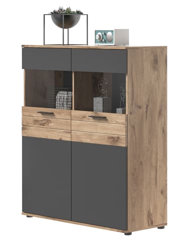 Inn.Furn Highboard Eiche, grau 110/122 cm mit Soft-Close, Wohn- und Esszimmermöbel